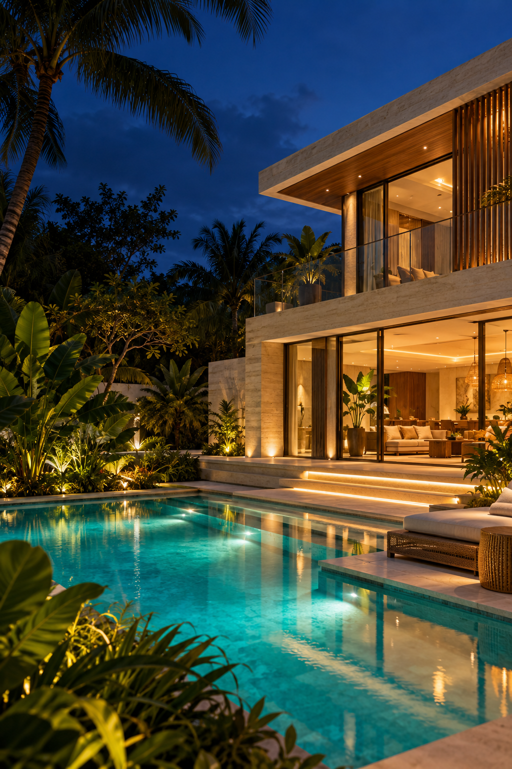 Résidence contemporaine avec piscine et jardin tropical